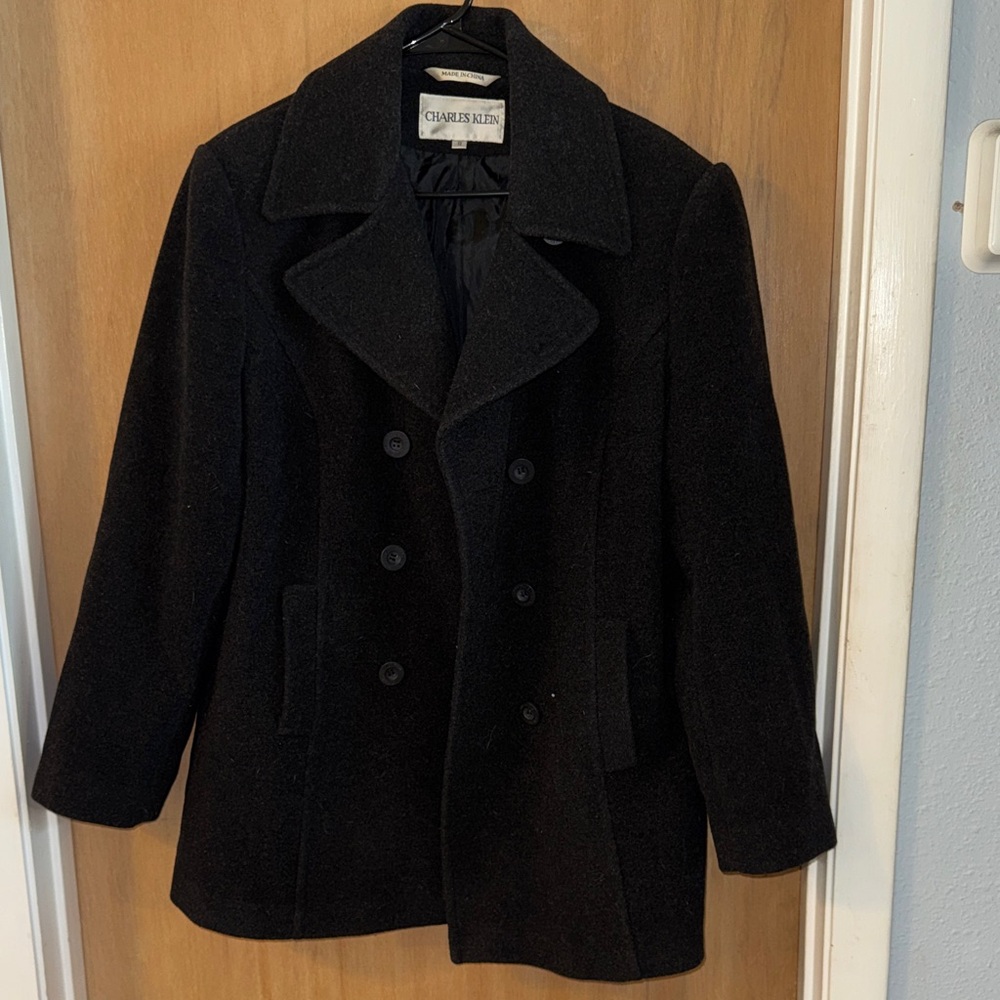 Charles Klein %70 Wool Blend Bouble Breasted Peacoat Pockets Size 12